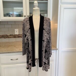 Chico’s Travelers Women's Black Tan Patterned Open Front Sweater Size 3 (XL)